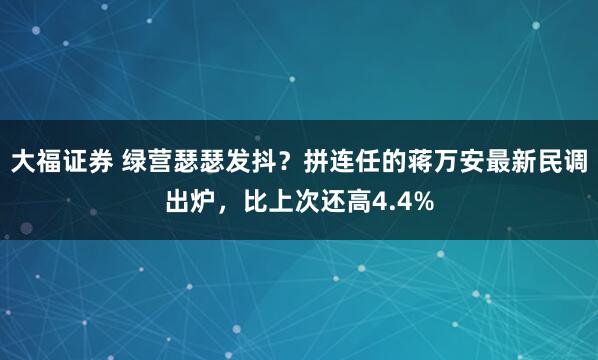 大福证券 绿营瑟瑟发抖?拼连任的蒋万安最新民调出炉,比上次还高4.4%